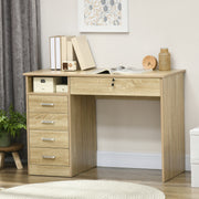 Computer Desk with Drawers and Lockable Storage for Organised Home Office Oak AOSOM