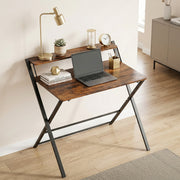 Folding Desk with Upper Shelf for Small Spaces and Easy Storage Rustic Brown AOSOM