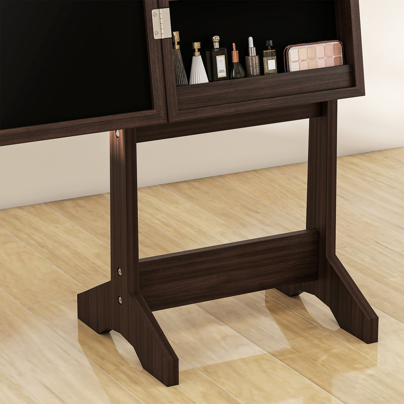 Full Length Jewellery Cabinet Mirror with LED Lights and Adjustable Angle, Dark Brown