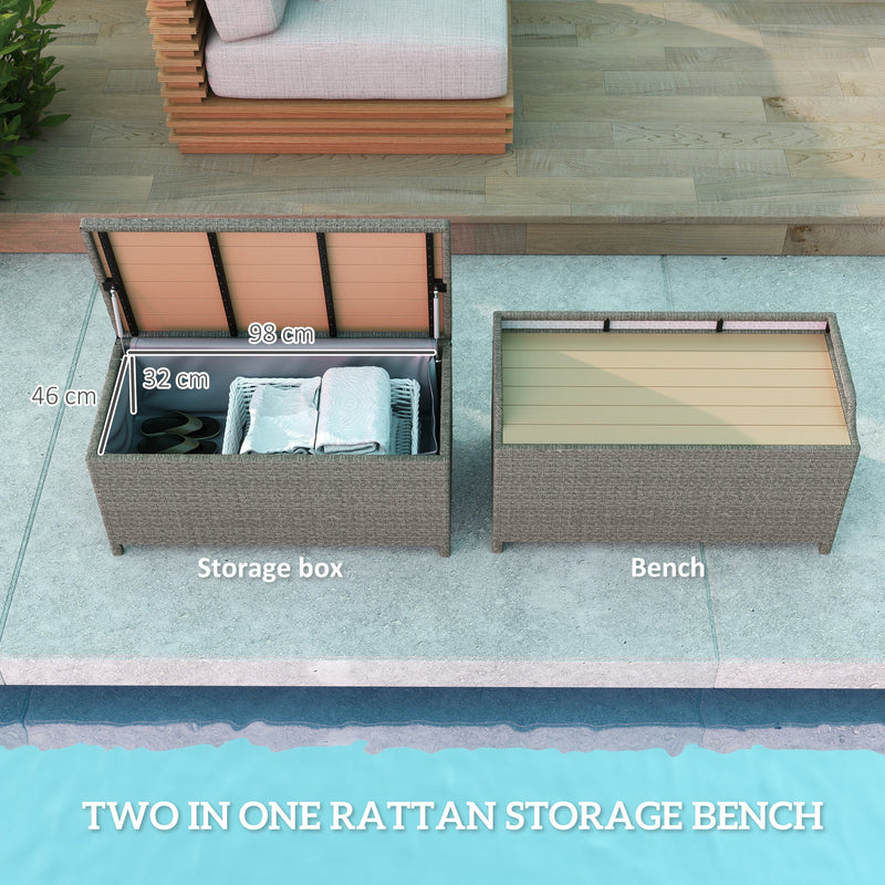 Grey 130L Rattan Garden Storage Box with Seat for Outdoor Use by Outsunny