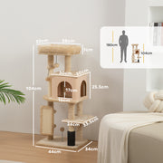 Cat Tree Tower With Scratching Posts Bed House and Brush For Indoor Cats, Beige AOSOM