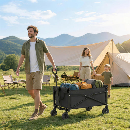 Folding Festival Trolley for Easy Garden and Picnic Transport 80L Capacity Black Outsunny