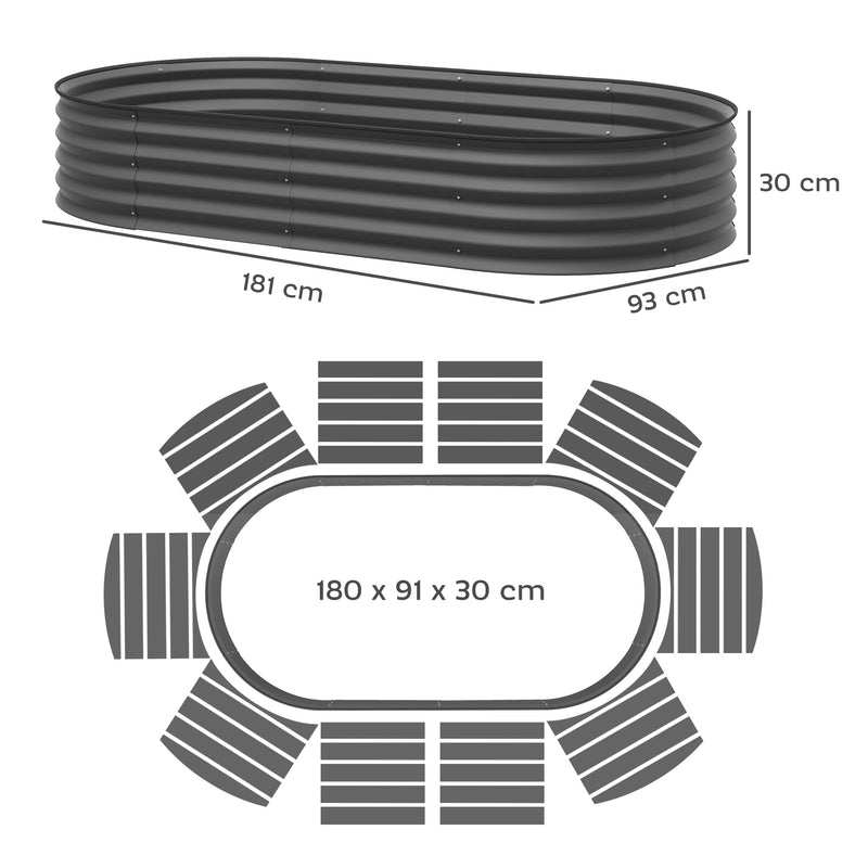 Set of Two Dark Grey Steel Garden Planters 181 x 93cm by Outsunny