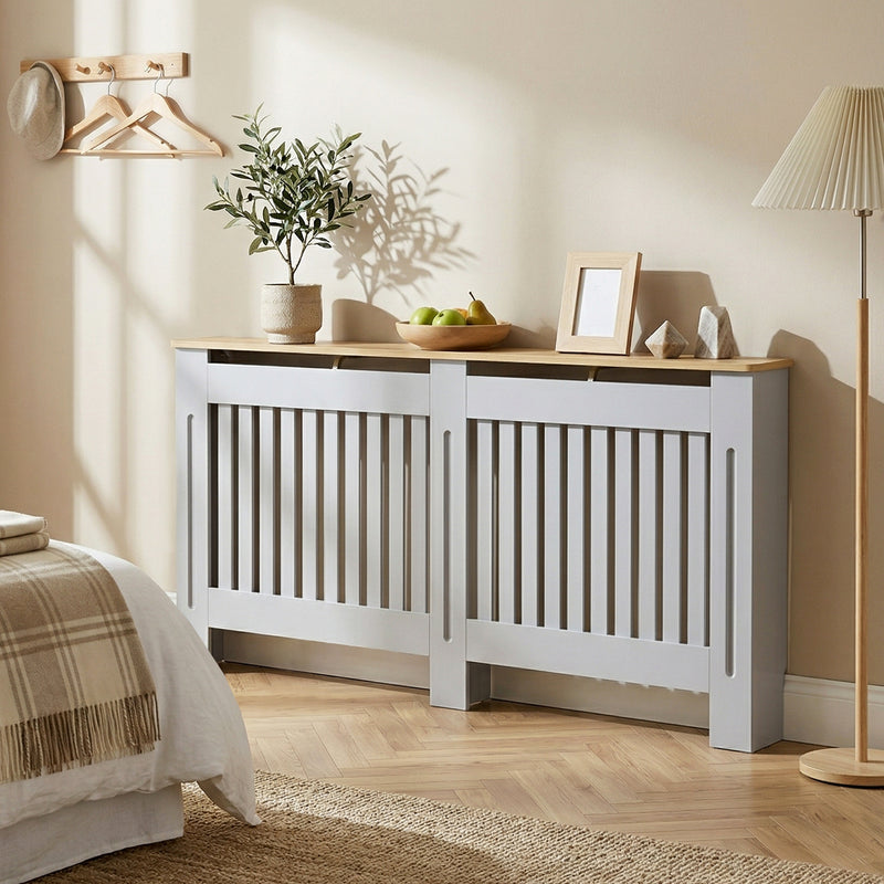 Radiator Cover with Shelf for Extra Storage and Safety Slatted Front Grey Homcom
