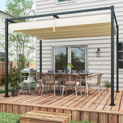 Metal Pergola With Retractable Canopy Roof For Garden Or Patio Shelter 3x2m Cream White AOSOM