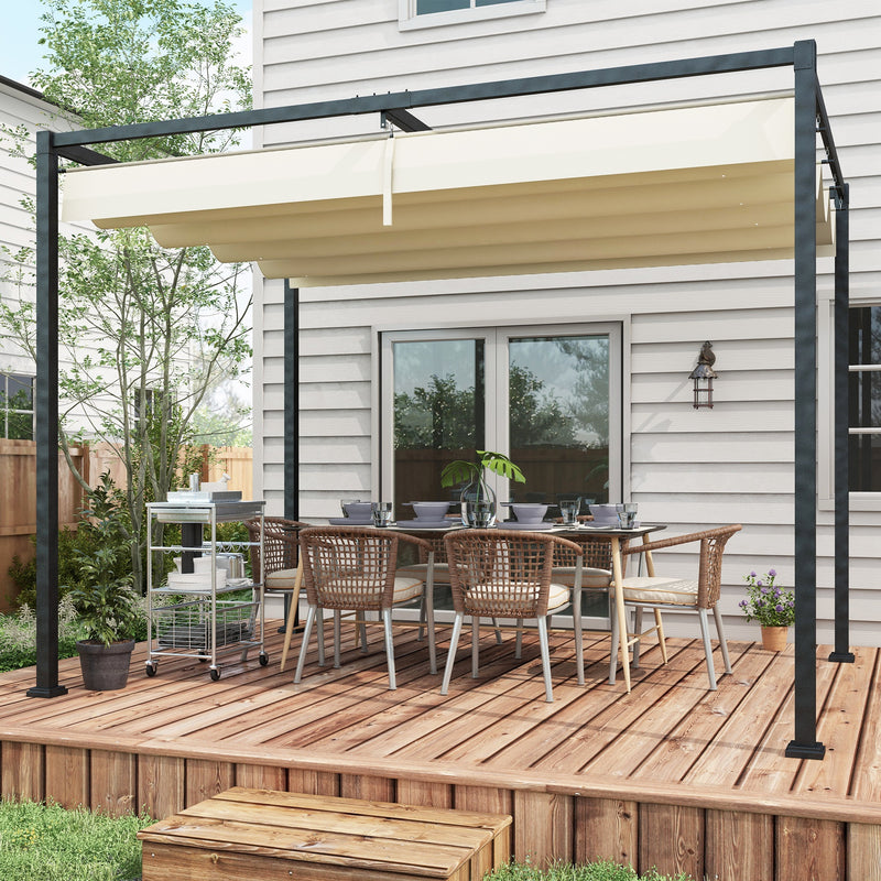 Metal Pergola With Retractable Canopy Roof For Garden Or Patio Shelter 3x2m Cream White AOSOM