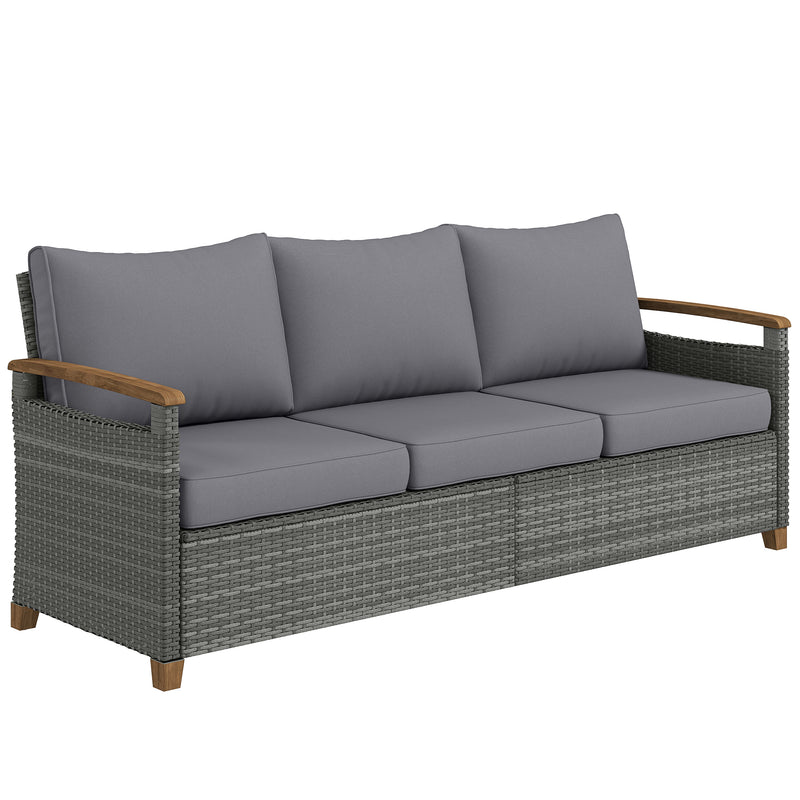3 Seater Rattan Garden Sofa with Deep Cushions for Comfortable Outdoor Relaxing Grey