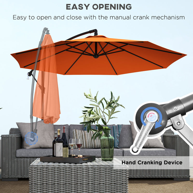Orange 3m Overhanging Garden Parasol with Base for Outdoor Shade by Outsunny