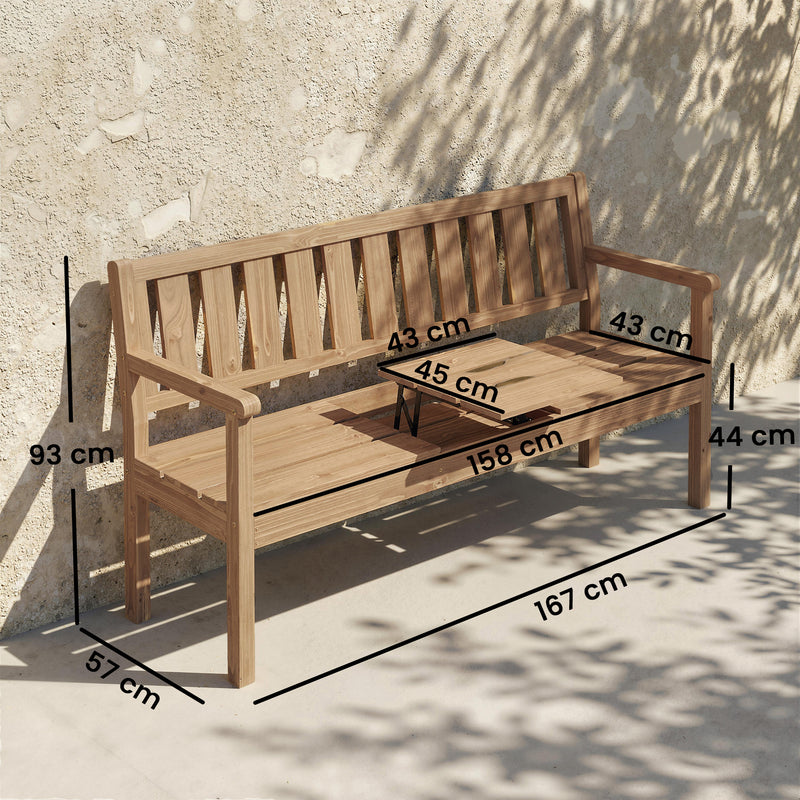 Wooden Garden Bench with Lift-Up Table and Hidden Storage for Outdoor Seating Teak AOSOM