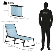 Baby Blue Folding Sun Lounger with 4 Position Reclining Backrest for Camping or Garden