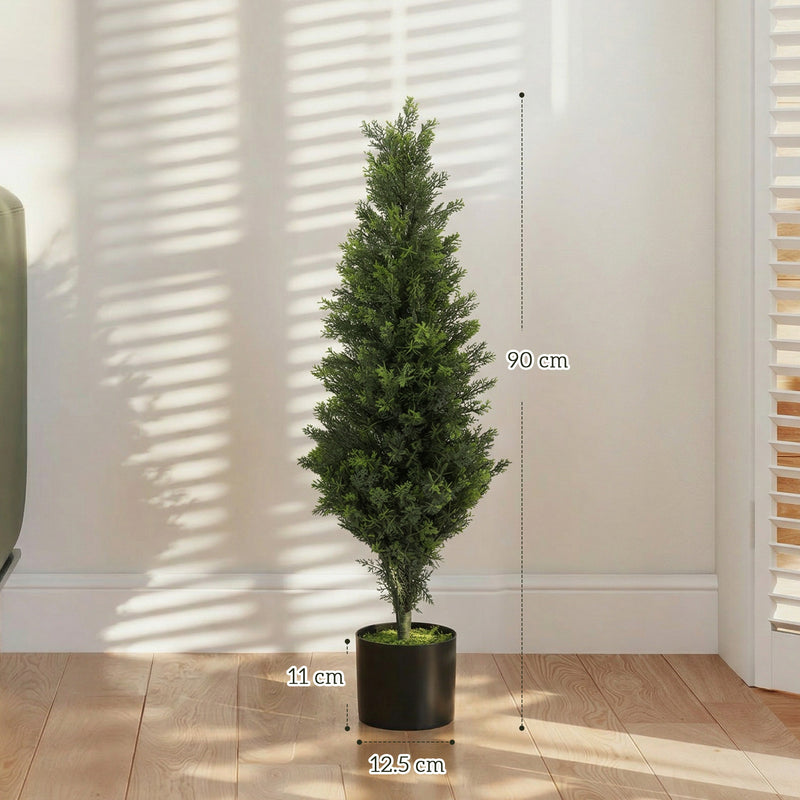 Artificial Cypress Trees Set of 2 for Low Maintenance Front Door Display Green Homcom