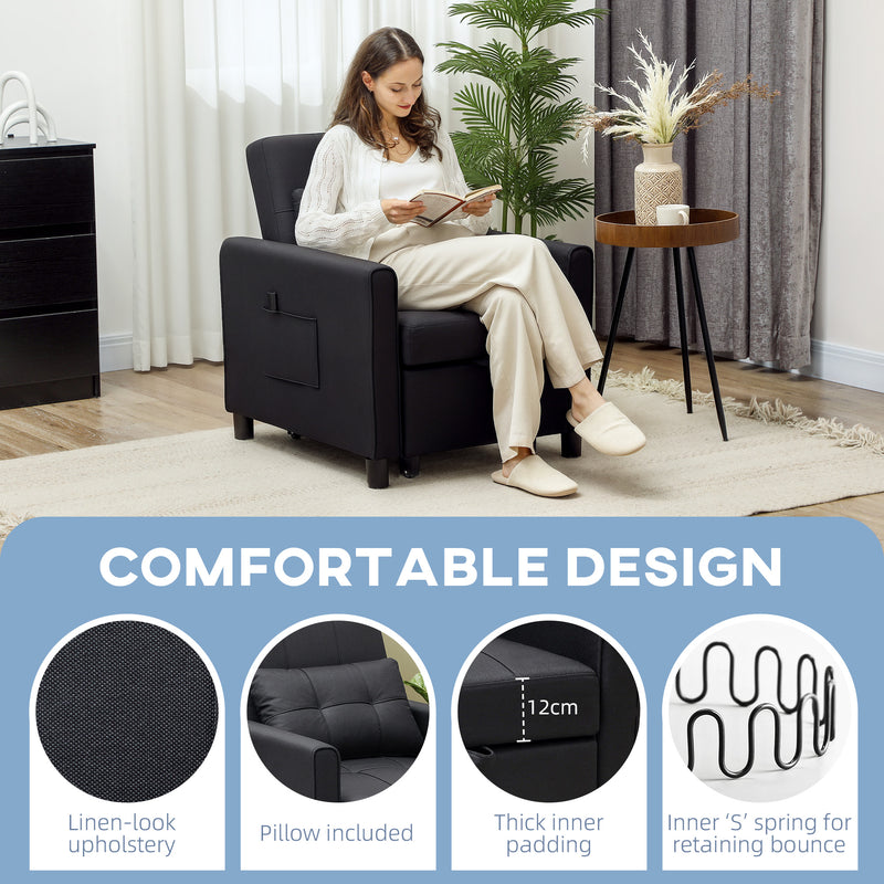 Black Linen Look Single Chair Bed Sofa Folding Design by HOMCOM