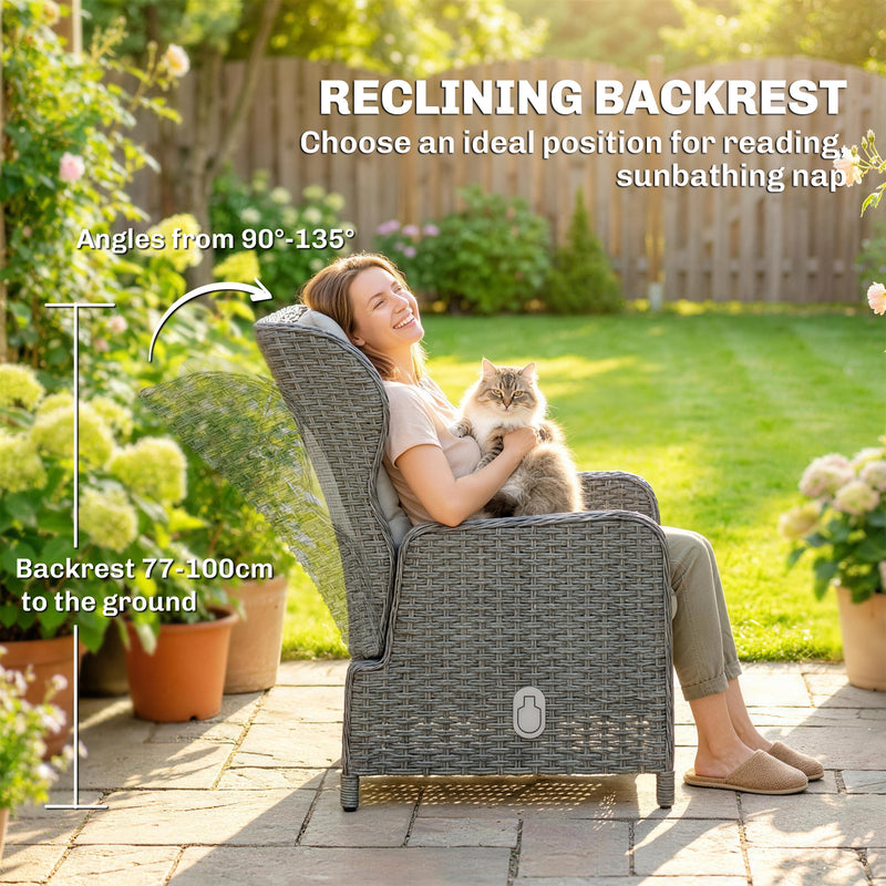 Rattan Garden Bistro Set with Reclining Chairs and Footstools for Relaxing Outdoors Cream White