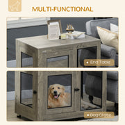 2 in 1 Dog Crate and Side Table with Cushion and Double Doors for Large Dogs Grey