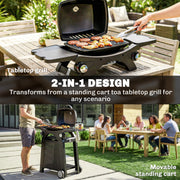 Portable 2-in-1 Gas Barbecue Trolley with 2 Burners for Flexible Outdoor Cooking, Black Outsunny