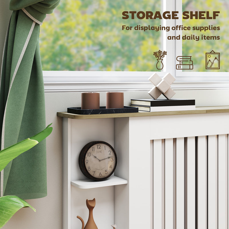 White Radiator Cover Cabinet with Open Shelves Ideal for Living Room or Hallway, 124W x 19D x 83H cm