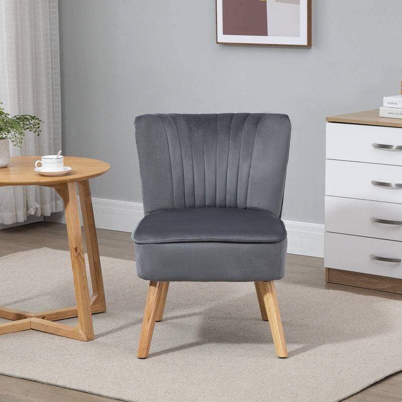 Modern Fabric Accent Chair With Thick Padding And Wooden Legs For Living Room, Grey