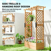 Wooden Raised Planter Bed With Trellis For Climbing Plants And Herbs Garden Use Brown Outsunny