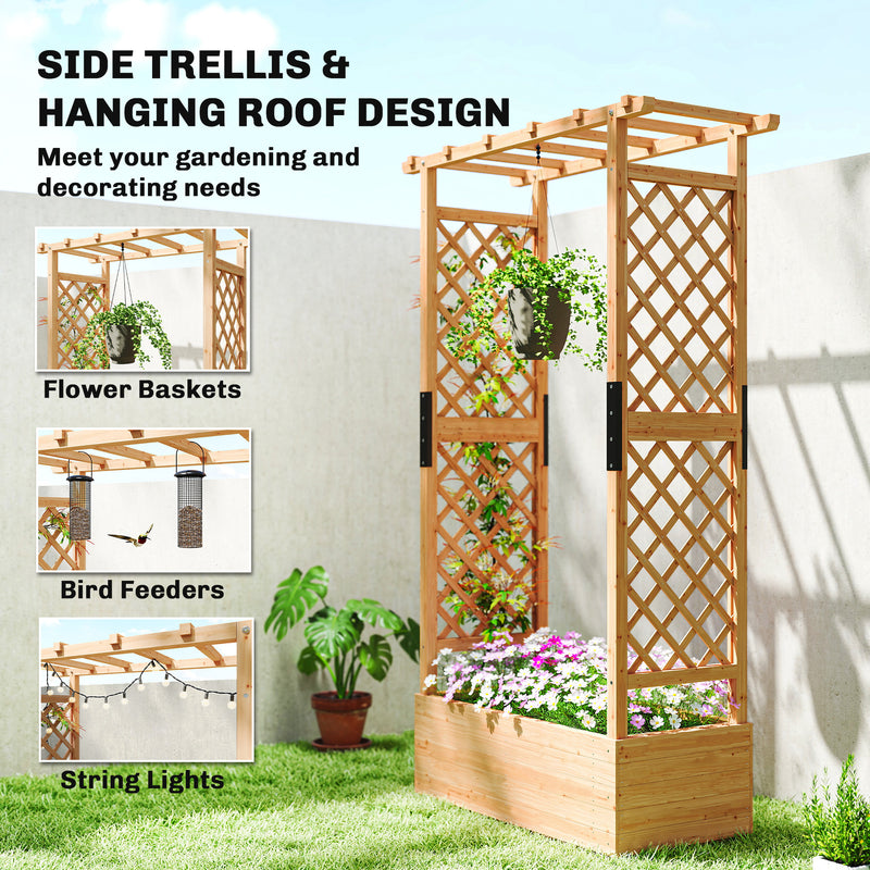 Wooden Raised Planter Bed With Trellis For Climbing Plants And Herbs Garden Use Brown Outsunny