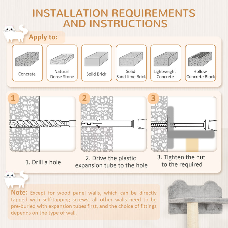 5 Piece Cat Wall Furniture Set with Perch House and Scratching Post for Climbing Grey