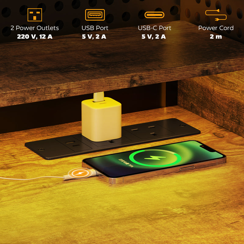 Reversible Computer Desk with LED Lights and Power Outlets 120cm Gaming Desk Rustic Brown by HOMCOM