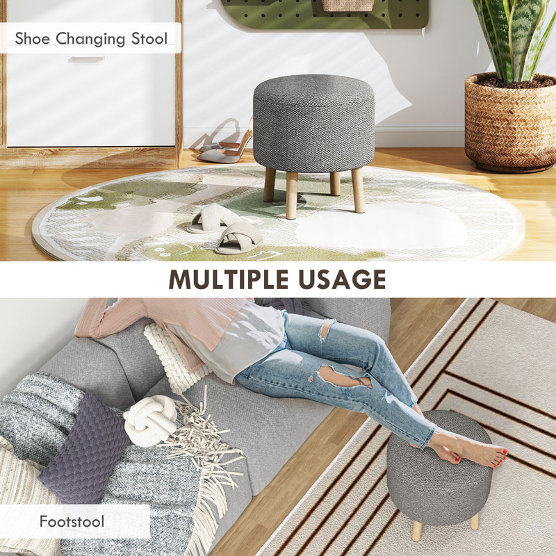 Round Storage Ottoman with Padded Seat and Hidden Compartment for Living Room Light, Grey