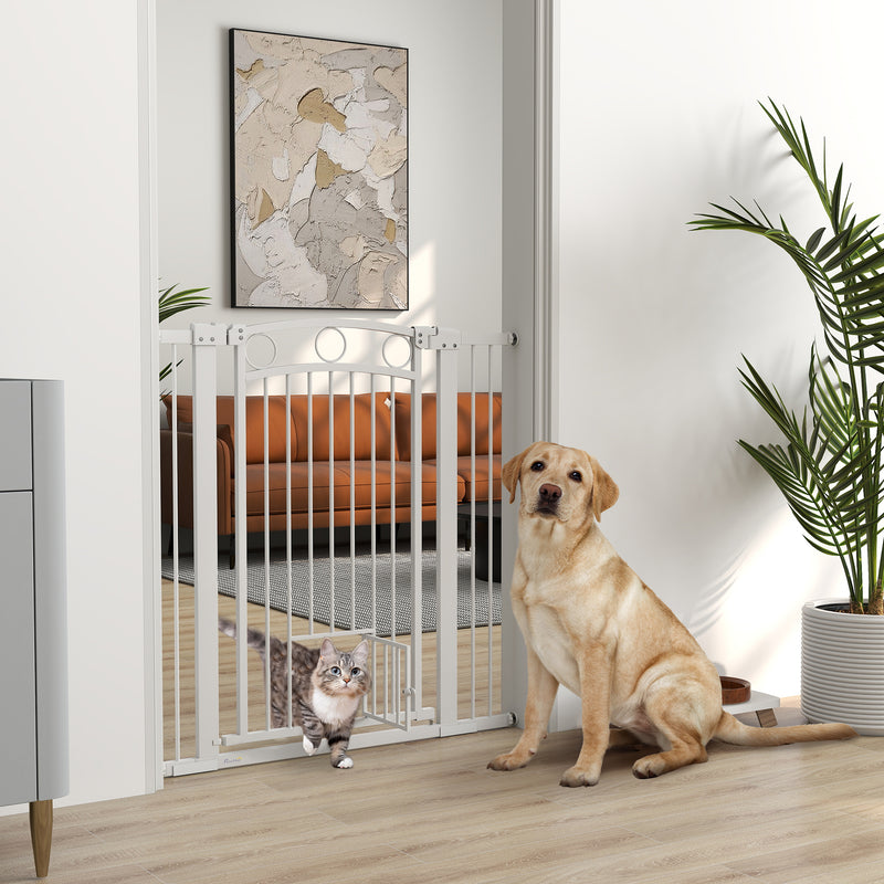 Tall Dog Gate with Cat Door and Extensions for Stairs and Doorways 76-104cm by PawHut