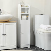 Slim Bathroom Storage Cabinet With Multiple Compartments For Small Spaces, White