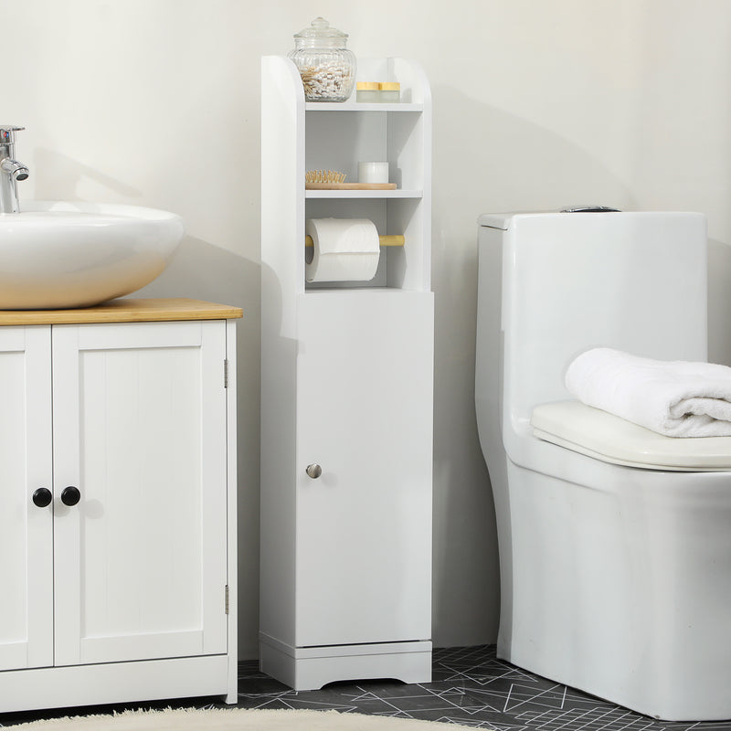 Slim Bathroom Storage Cabinet With Multiple Compartments For Small Spaces, White