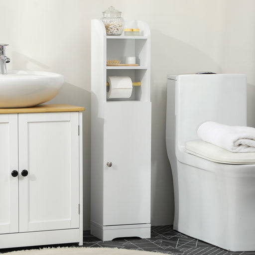 Slim Bathroom Storage Cabinet With Multiple Compartments For Small Spaces, White