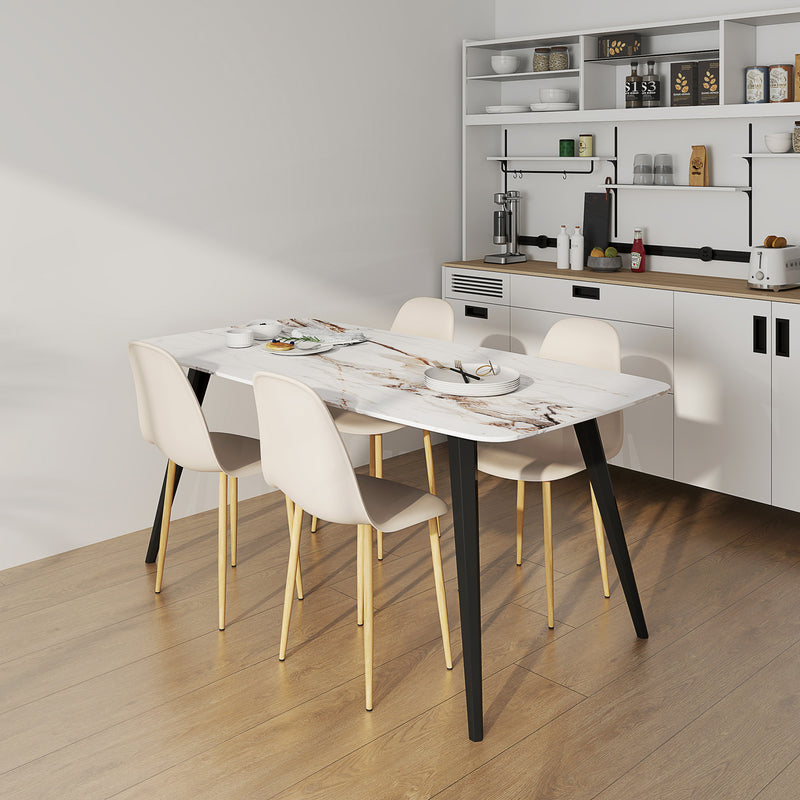 Set of 4 Modern Khaki Dining Chairs with Backrest and Steel Legs for Kitchen or Dining Room by HOMCOM