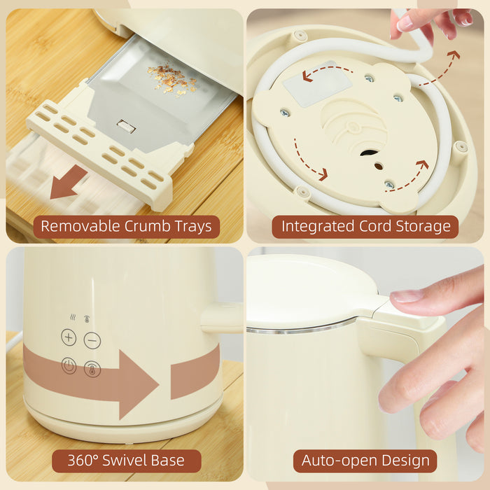 Beige Digital Kettle and Toaster Set 3000W Fast Boil with LED Display and 7 Browning Levels