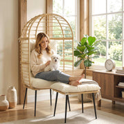 Outdoor Egg Chair With Footstool for Relaxing Garden Retreat Weather Resistant Rattan Beige Cream White Outsunny