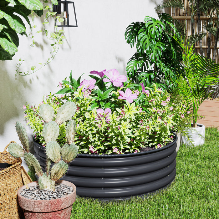 Galvanised Raised Garden Bed with Safety Edging and Gloves Dark Grey 120x120x43cm by Outsunny