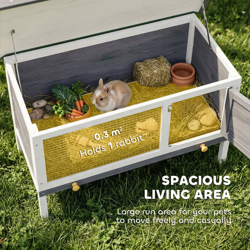 Wooden Outdoor Rabbit Hutch with Raised Base and Easy Clean Tray Grey White AOSOM