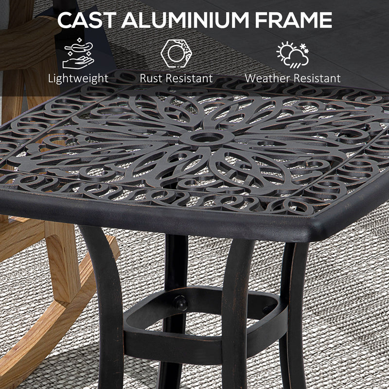 Cast Aluminium Square Bistro Table with Umbrella Hole for Garden and Balcony Bronze by Outsunny