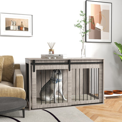 Extra Large Dog Crate Furniture with Removable Cushion Ideal for Indoor Use Walnut Brown