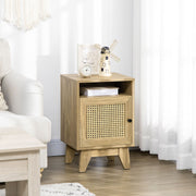 Slim Rattan Nightstand Side Table With Storage Shelf And Cupboard For Bedroom Natural