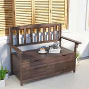 2 Seater Wooden Garden Storage Bench with Armrests - Durable Fir Wood Construction Outsunny