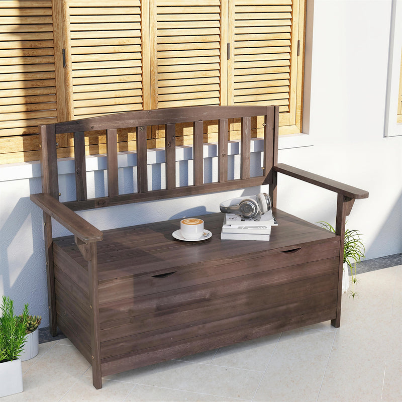 2 Seater Wooden Garden Storage Bench with Armrests - Durable Fir Wood Construction Outsunny