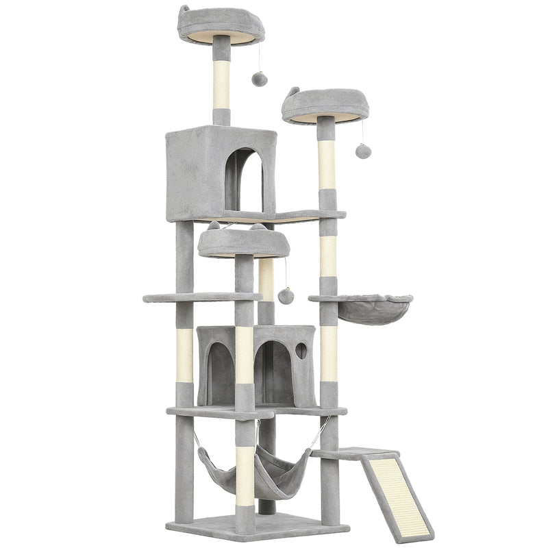 Tall Multi Level Cat Tree for Two or More Cats with Scratch Posts and Cosy Beds Light Grey