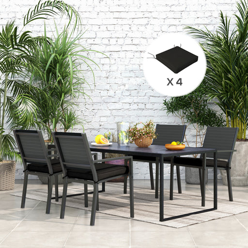 Black 4 Piece Outdoor Chair Cushion Set With Ties Ideal For Garden Or Patio Seating