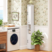 Tall Slim Bathroom Storage Cabinet With Barn Doors And Adjustable Shelves, White