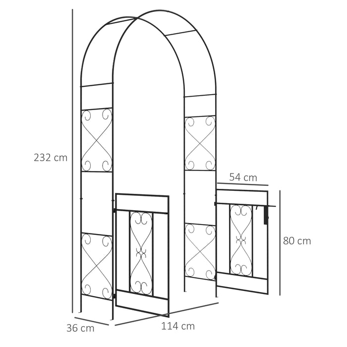 Black Metal Garden Arch with Gate Elegant Outdoor Climbing Plant Support by Outsunny