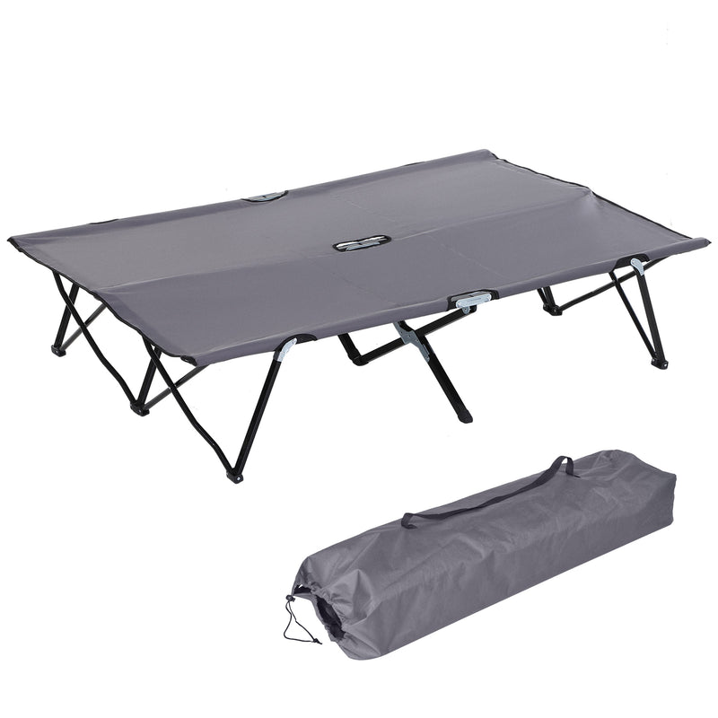 Double Folding Camping Bed for Two Adults Raised Off Ground Grey
