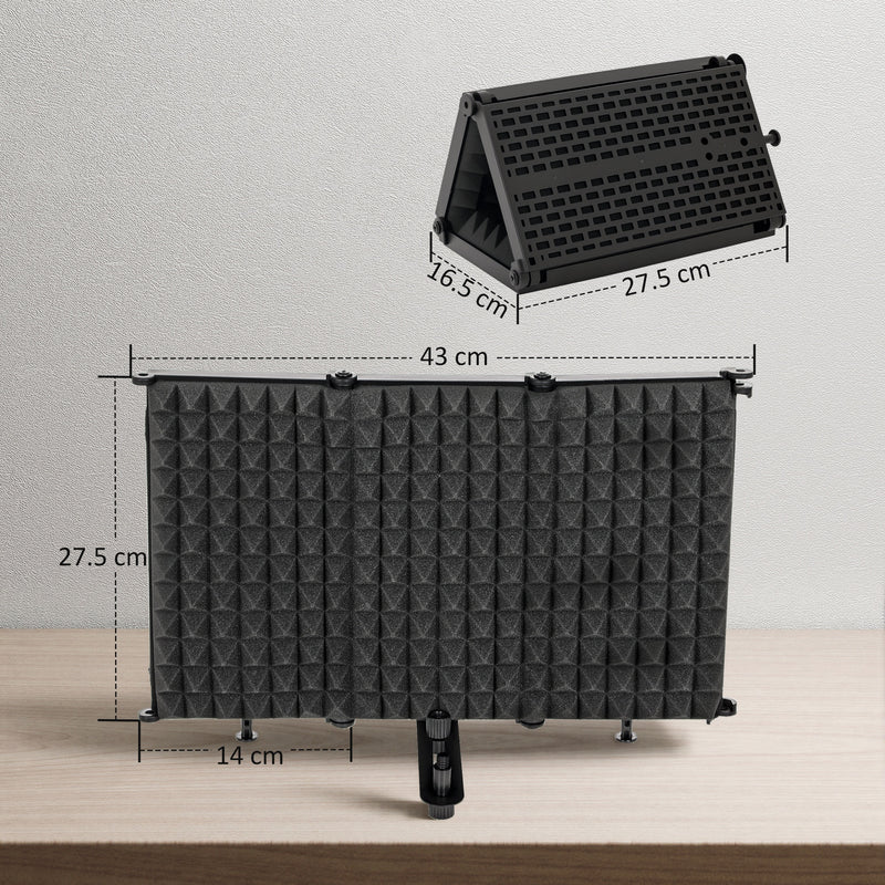 Foldable Microphone Isolation Shield With Adjustable Panels For Studio Recording Black AOSOM