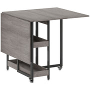 Grey Industrial Folding Dining Table with Drop Leaf and Storage Shelves for Small Spaces