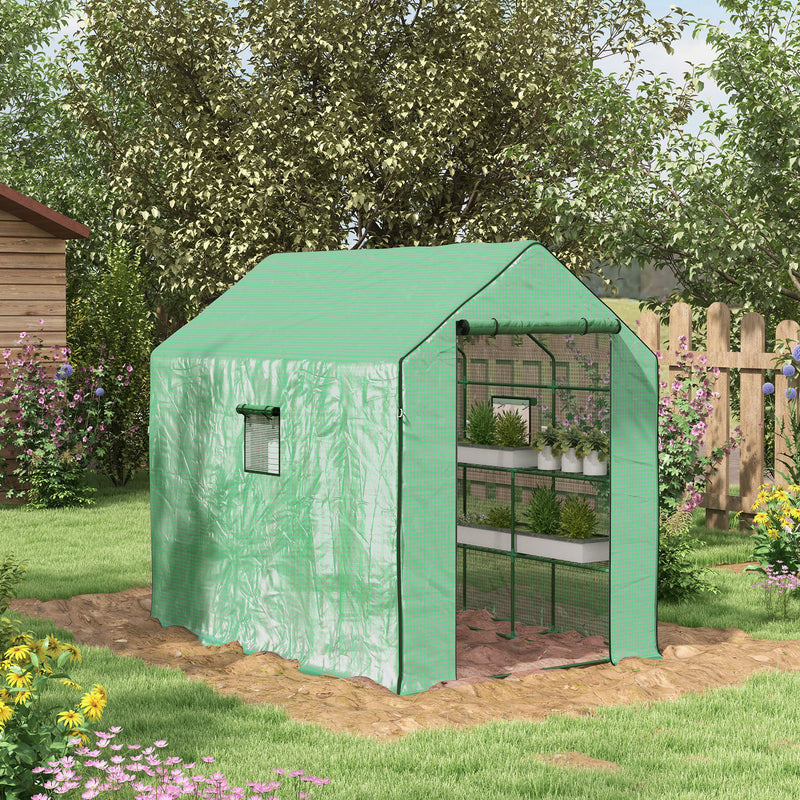 Walk In Garden Greenhouse With 12 Shelves And Roll Up Door For Plants Green