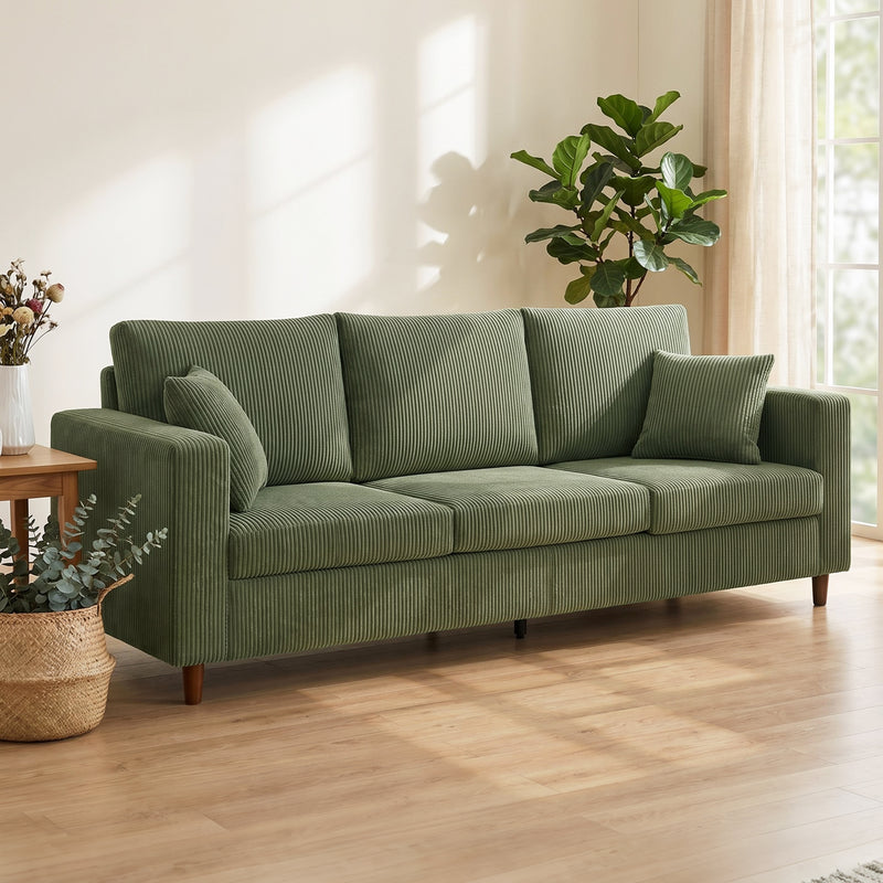 Three Seater Sofa for Spacious Family Lounging with Deep Cushions and Corduroy Fabric