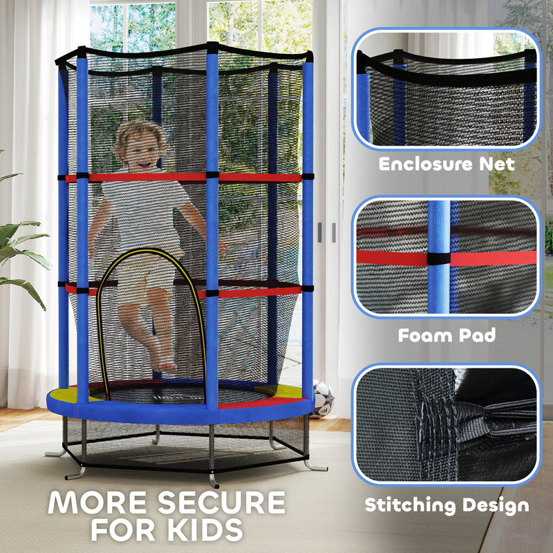 Kids Trampoline with Enclosure Net Steel Frame for Ages 3 to 6 Multicoloured by HOMCOM AOSOM